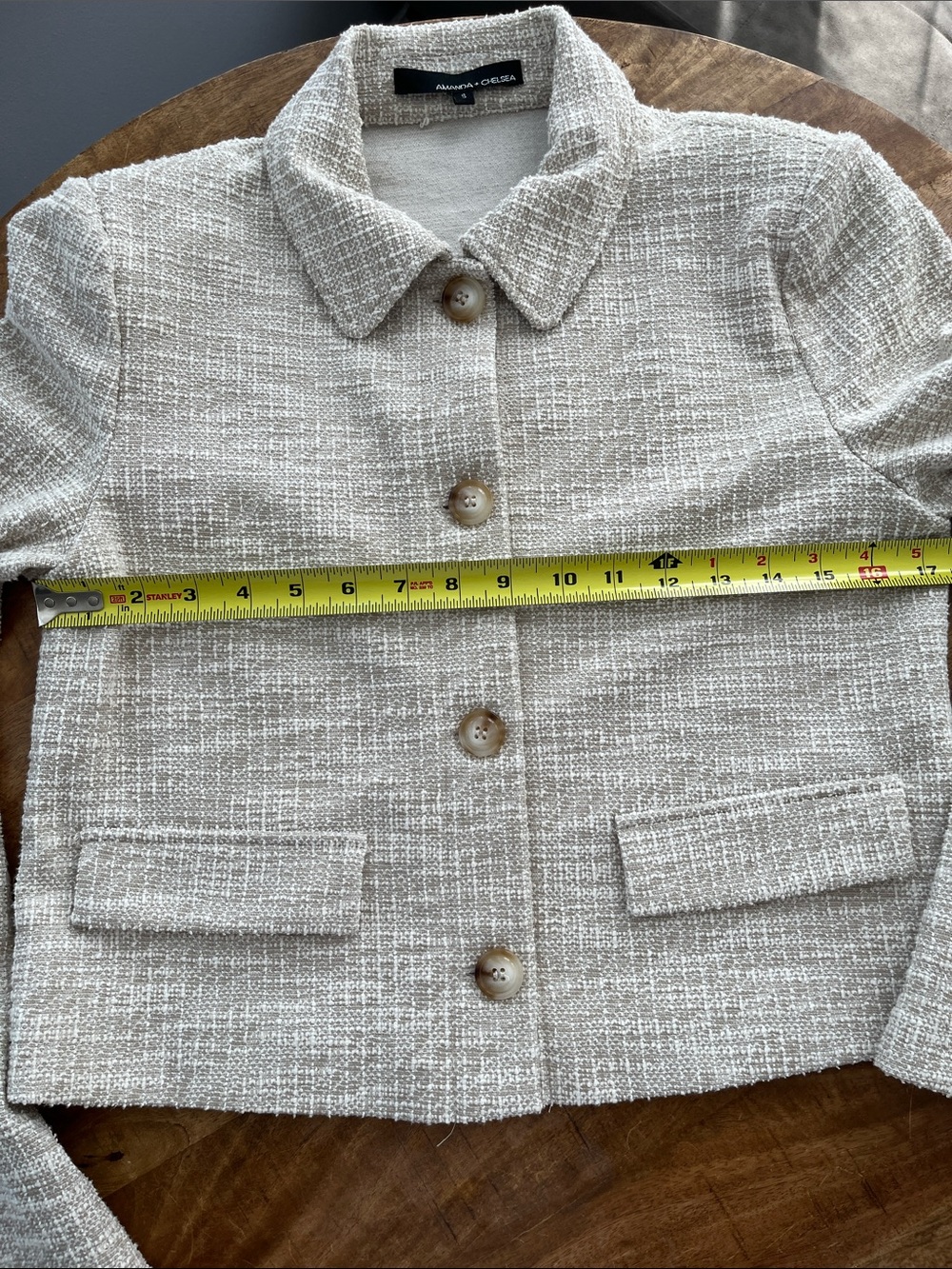 Amanda & Chelsea Size Small Cropped Cream Bouclé Button-Front Women's Jacket - Picture 5 of 7
